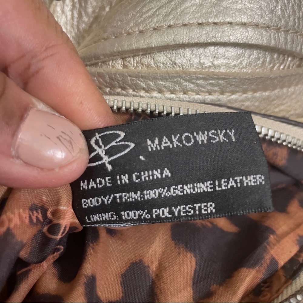 Makowsky Metallic Gold Genuine Leather Satchel Shoulder Crossbody Bag - Picture 13 of 16